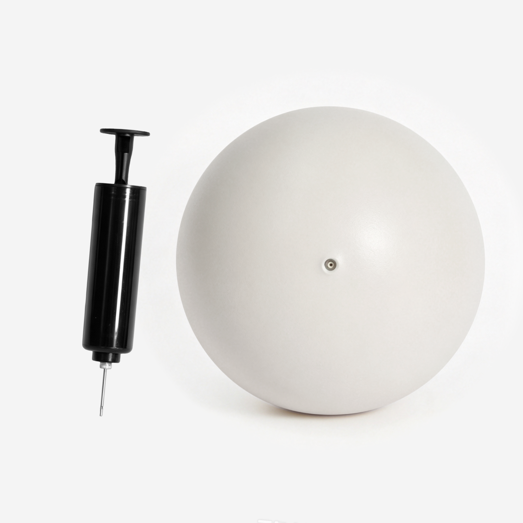 Displaying a light-grey 9.8" Pilates ball with an air pump