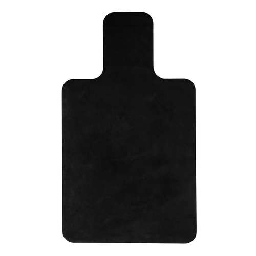 A black reformer mat with a flat, matte texture, centered on a solid white background.