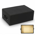 A rectangular black sitting box for Pilates reformer. A smaller inset at the bottom right shows its wooden structure inside.