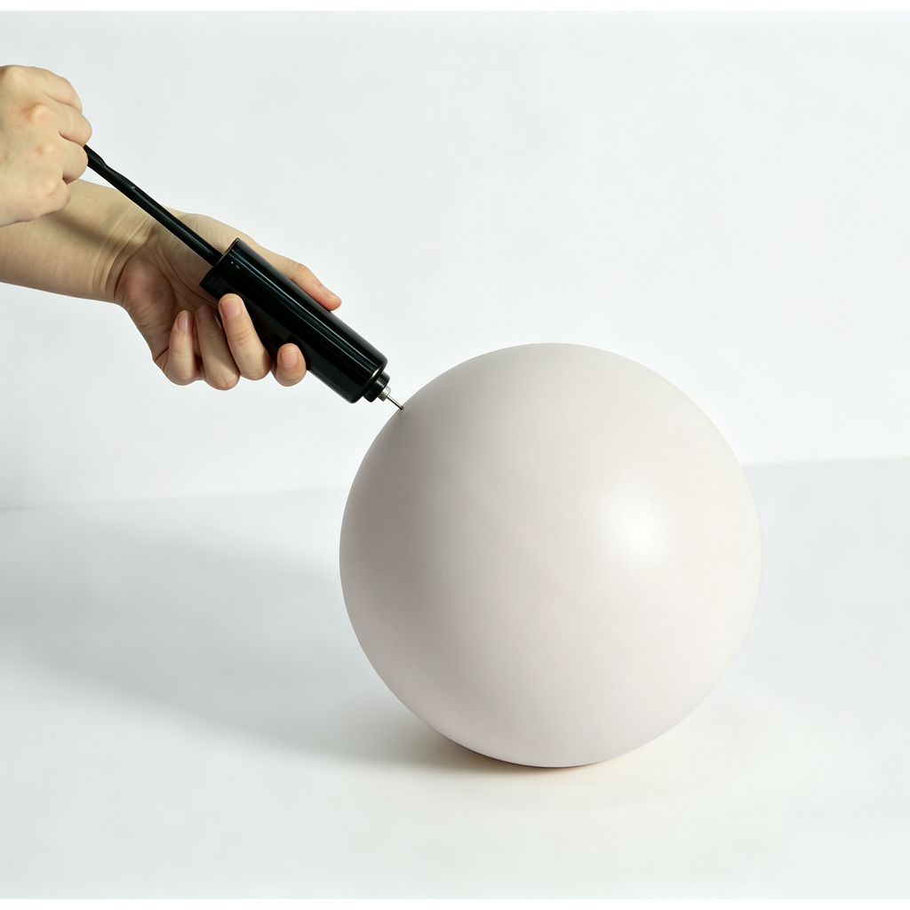 Using a hand-held air pump to inflate a 9.8" Pilates ball